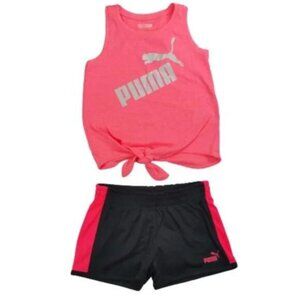 Puma Girls 2 Piece Racerback Tie Front Tank Top & Shorts Set